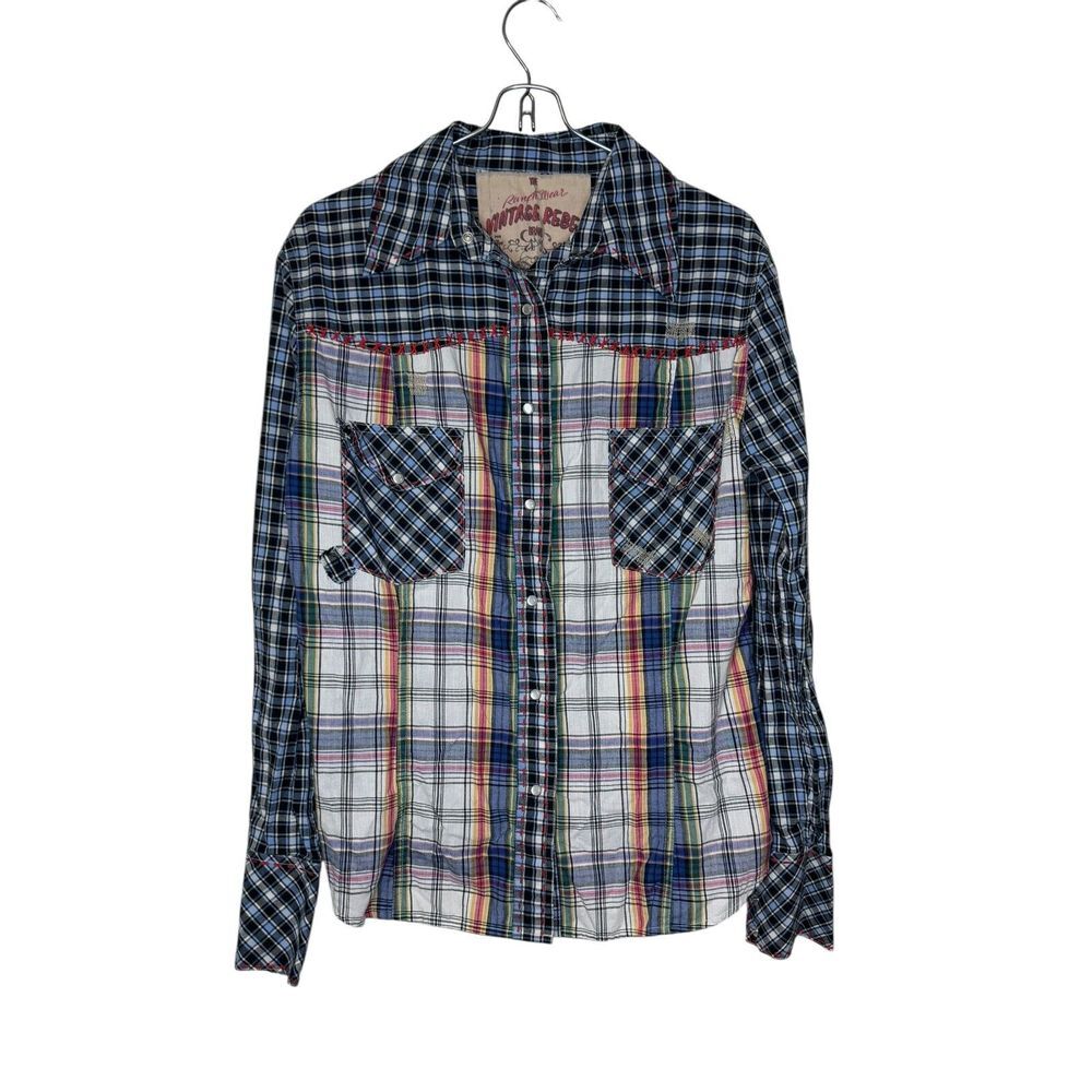 The Ranch Wear Women's Top Vintager Rebel Plaid Pearl Snap Button-Down Medium